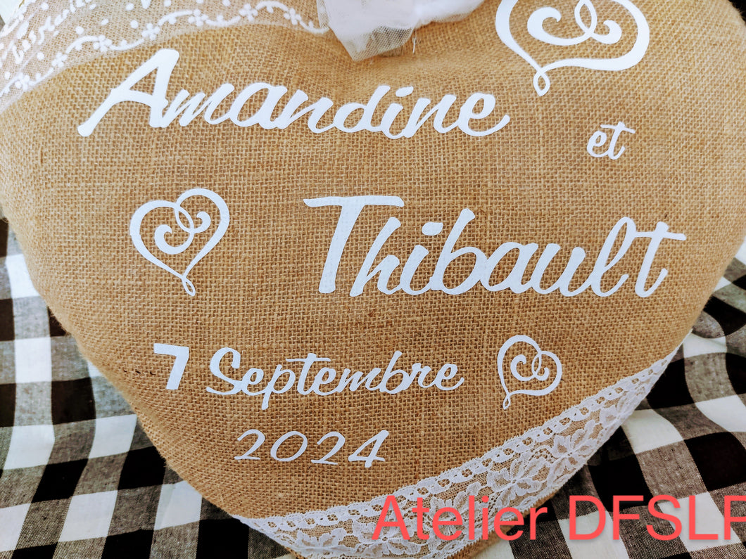 COUSSIN DE MARIAGE BOHÊME PERSONNALISABLE (prénoms et date)