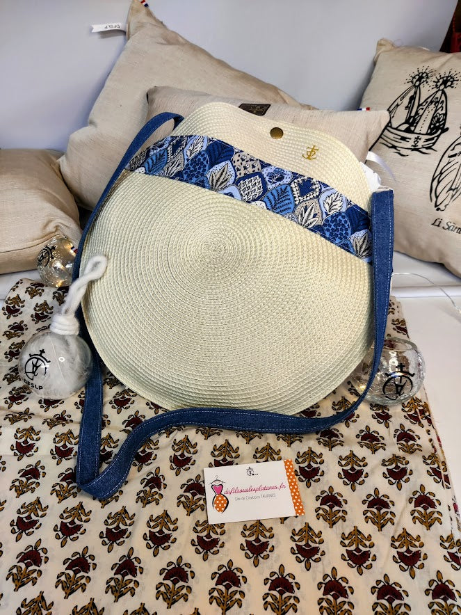 SAC BLANC /FEUILLE DE PLUME BLEU taille L