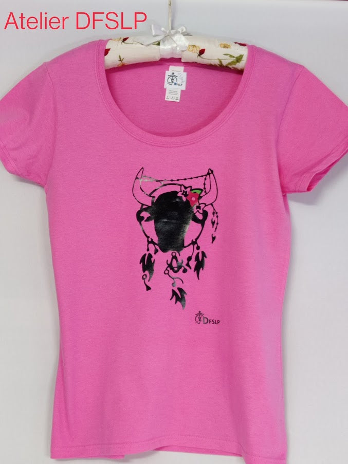 TEE SHIRT FEMME taureau boheme -fuchsia