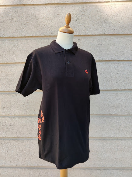 POLO HOMME NOIR, manches courtes, toro ethnique rouge