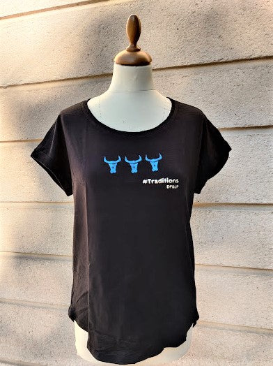 TEE SHIRT FEMME asymetrique 3 toros#TRADITIONS du fil sous les platanes- noir