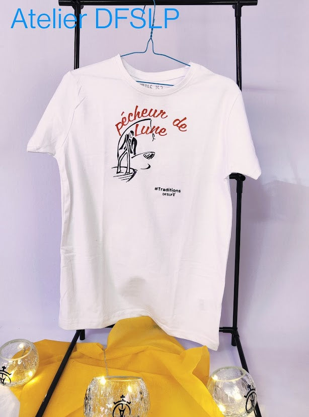 TEE SHIRT BLANC ENFANT, pecheur de lune