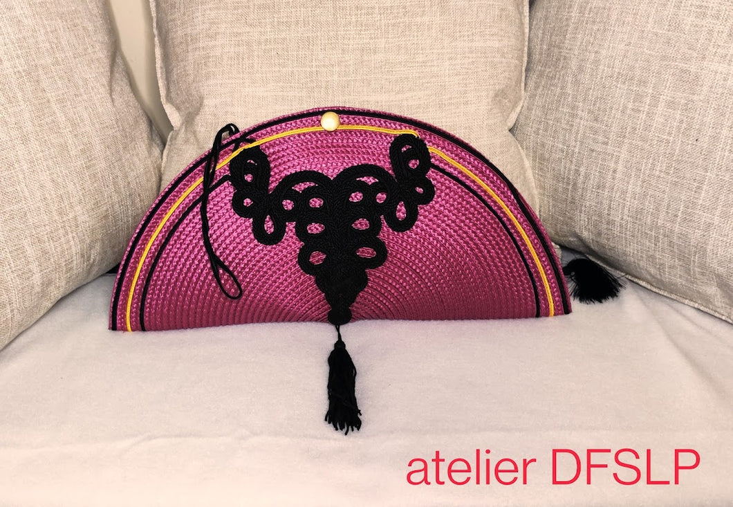 POCHETTE-SAC fuchsia/jaune et noir /CARTERA DE MANO